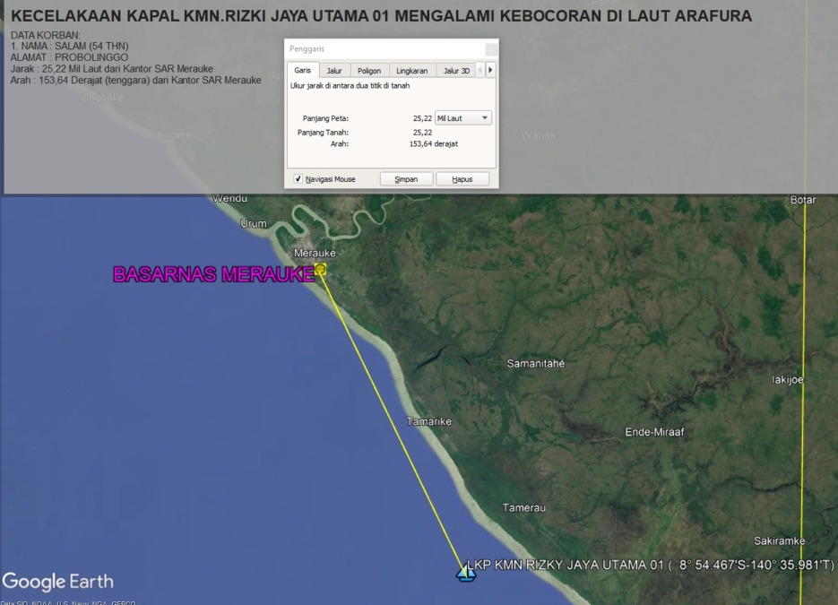 KMN Rizki Jaya Utama 01 Bocor di Laut Arafura, Satu ABK Masih Dalam Pencarian